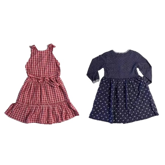 *Lot of 2 NWT Gap Old Navy Girls Floral Dress Blue - Old Navy Red White Hearts - Picture 2 of 3